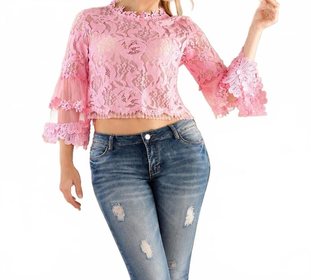 NEW FOR HER women's lace and grace top in pink